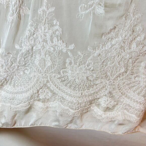 Angela Moda Ivory Sheer Lined Floral Embroidered Silk Blend SS Relaxed Top Sz S - Picture 5 of 15